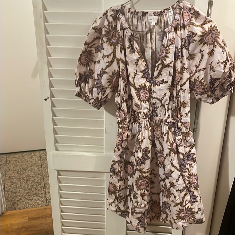 A.L.C. Purple and White Puff Sleeve Mini Sundress